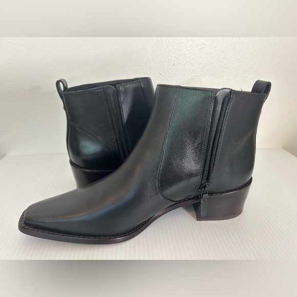 $480 Tory Burch Zip Booties BLACK LEATHER NARROW SQUARE TOE SIZE 10M NWOT - Picture 12 of 14
